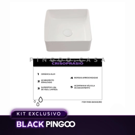 Kit Cuba de Apoio Slim Crisoprásio e Torneira Misturador Monocomando Baixa Madeira Pingoo.casa - Branco e Preto