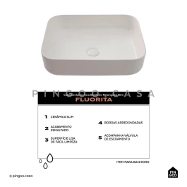 Kit Cuba de Apoio Slim Fluorita com Válvula de Escoamento e Torneira Alta Monocomando Madeira Pingoo.casa - Branco e Preto Kit Cuba de Apoio Slim Fluorita com Válvula de Escoamento e Torneira Alta Monocomando Madeira Pingoo.casa - Branco e Preto