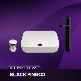 Kit Cuba de Apoio Slim Fluorita com Válvula de Escoamento e Torneira Alta Monocomando Madeira Pingoo.casa - Branco e Preto