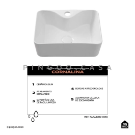 Kit Cuba de Apoio Slim Retangular com Válvula de Escoamento e Torneira para Banheiro Baixa Amazonas Pingoo.casa - Branco e Prata Kit Cuba de Apoio Slim Retangular com Válvula de Escoamento e Torneira para Banheiro Baixa Amazonas Pingoo.casa - Branco e Prata