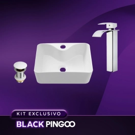 Kit Cuba de Apoio Slim Retangular com Válvula de Escoamento e Torneira Monocomando Alta Paraná Pingoo.casa - Branco e Prata