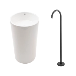 Kit Cuba de Piso para Banheiro Espinélio e Misturador de Piso Timonha - Branco e Preto