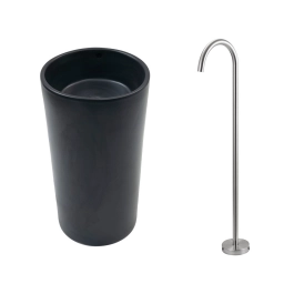Kit Cuba de Piso para Banheiro Espinélio e Misturador de Piso Timonha - Preto e Prata Escovado