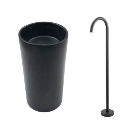 Kit Cuba de Piso para Banheiro Espinélio e Misturador de Piso Timonha - Preto e Preto