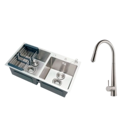 Kit Cuba Dupla Gourmet Awá e Torneira Misturador Monocomando Extensível Apurema Pingoo.casa - Prata