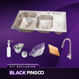 Kit Cuba Dupla Gourmet Nukini com Tábua de Corte e Torneira Misturador Monocomando Iriri Pingoo.casa - Prata