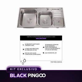 Kit Cuba Dupla Gourmet Nukini com Tábua de Corte e Torneira Misturador Monocomando Muru Pingoo.casa - Prata Kit Cuba Dupla Gourmet Nukini com Tábua de Corte e Torneira Misturador Monocomando Muru Pingoo.casa - Prata