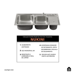 Kit Cuba Dupla Gourmet Nukini e Torneira Misturador Monocomando Iriri Pingoo.casa - Prata