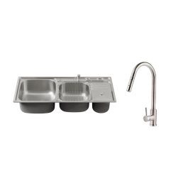 Kit Cuba Dupla Gourmet Nukini e Torneira Misturador Monocomando Iriri Pingoo.casa - Prata