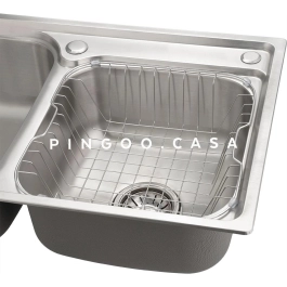 Kit Cuba Dupla Gourmet para Cozinha Aço Inox 201 68x39cm Ticunas e Torneira Misturador Monocomando Minum Prata