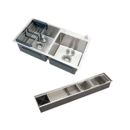 Kit Cuba Gourmet Awá 78x43cm e Calha Waiana Embutida 92x19cm Prata Aço Inox 304