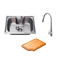 Kit Cuba Gourmet Borari com Tábua de Corte Carajás e Torneira Misturador Monocomando Extensível Apurema Pingoo.casa - Prata