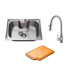 Kit Cuba Gourmet Borari com Tábua de Corte Carajás e Torneira Misturador Monocomando Muru Pingoo.casa - Prata