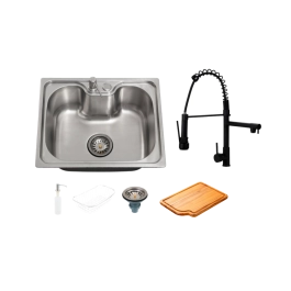 Kit Cuba Gourmet Nawa com Tábua de Corte e Torneira Misturador Monocomando Munim Pingoo.casa - Prata e Preto
