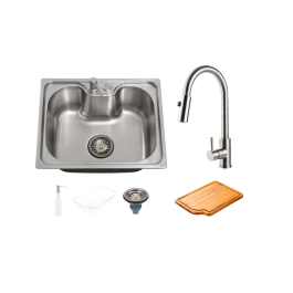 Kit Cuba Gourmet Nawa com Tábua de Corte e Torneira Misturador Monocomando Muru Pingoo.casa - Prata