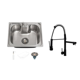 Kit Cuba Gourmet Nawa e Torneira Misturador Monocomando Munim Pingoo.casa - Prata e Preto