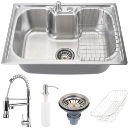 Kit Cuba Gourmet para Cozinha com Acessórios Aço Inox 201 60x42cm Carajás e Torneira Misturador Monocomando Munim Prata
