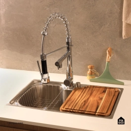 Kit Cuba Gourmet para Cozinha com Acessórios Aço Inox 201 60x42cm Carajás e Torneira Misturador Monocomando Munim Prata