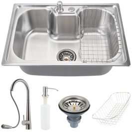 Kit Cuba Gourmet para Cozinha com Acessórios Aço Inox 201 60x42cm Carajás e Torneira Misturador Monocomando Solimões Prata e Preto