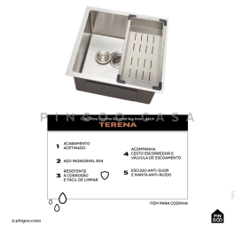 Kit Cuba Gourmet Terena 44x44cm e Calha Waiana Embutida 45x18cm Prata Aço Inox 304