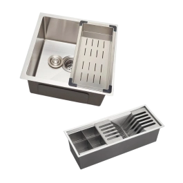 Kit Cuba Gourmet Terena 44x44cm e Calha Waiana Embutida 45x18cm Prata Aço Inox 304