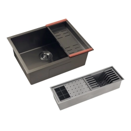 Kit Cuba Gourmet Terena 58x45cm e Calha Waiana Embutida 60x19cm Preto Aço Inox 304