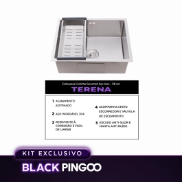 Kit Cuba Gourmet Terena e Torneira Misturador Monocomando Extensível Apurema Pingoo.casa - Prata