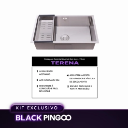 Kit Cuba Gourmet Terena e Torneira Misturador Monocomando Extensível Apurema Pingoo.casa - Prata