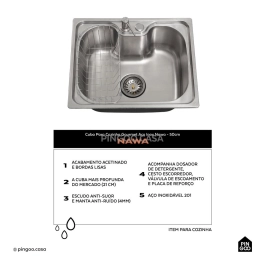 Kit Cuba Para Cozinha e Tábua de Apoio Nawa + Misturador Munim Prata