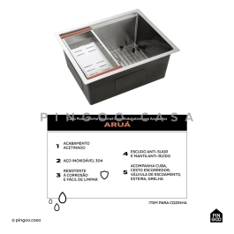 Kit Cuba para Cozinha Gourmet com Acessórios Aruá e Torneira para Cozinha Misturador Monocomando Iriri - Prata