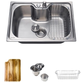 Kit Cuba para Cozinha Gourmet Pia Aço Inox 304 com Acessórios e Tábua de Corte Borari Prata