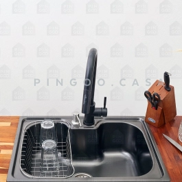 Kit Cuba para Cozinha Gourmet Pia Aço Inox com Acessórios Carajás com Tábua de Corte Preto