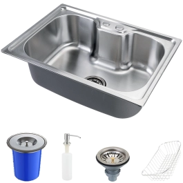 Kit Cuba para Cozinha Gourmet Pia Aço Inox com Acessórios e Lixeira Nawa 50 cm Prata