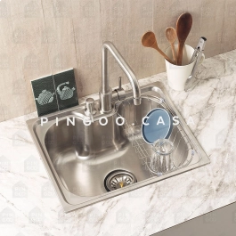 Kit Cuba para Cozinha Gourmet Pia Aço Inox com Acessórios e Lixeira Nawa 50 cm Prata