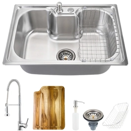 Kit Cuba para Cozinha Gourmet Pia Aço Inox com Acessórios e Tábua de Corte Carajás e Torneira Monocomando Envira Prata