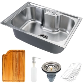 Kit Cuba para Cozinha Gourmet Pia Aço Inox com Acessórios e Tábua de Corte Nawa 50 cm Prata