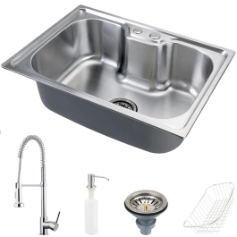 Kit Cuba para Cozinha Gourmet Pia Aço Inox com Acessórios Nawa 50 cm e Torneira Gourmet Envira Prata