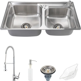 Kit Cuba para Cozinha Gourmet Pia Aço Inox com Acessórios Potiguara e Torneira Monocomando Envira Prata