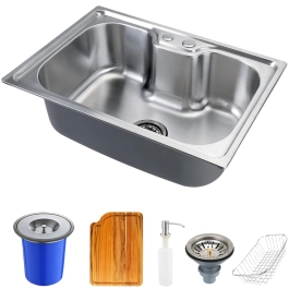 Kit Cuba para Cozinha Gourmet Pia Aço Inox com Acessórios Tábua de Corte  e Lixeira Nawa 50 cm Prata