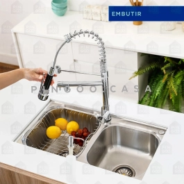 Kit Cuba para Cozinha Gourmet Pia Dupla Aço Inox com Acessórios e sifão Ticunas Prata