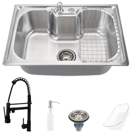Kit Cuba para Cozinha Pia com Acessórios Carajás e Torneira Monocomando Gourmet Munim - Prata e Preto