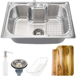 Kit Cuba para Cozinha Pia com Acessórios Inox Carajás e Tábua de Corte Prata