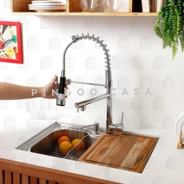 Kit Cuba para Cozinha Pia com Acessórios Inox Carajás e Tábua de Corte Prata