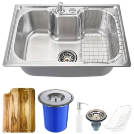 Kit Cuba para Cozinha Pia com Acessórios Inox Carajás Tábua de Corte e Lixeira Prata