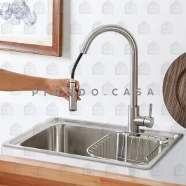 Kit Cuba para Cozinha Pia com Acessórios Matis e Torneira Monocomando Gourmet Iriri  Prata Escovado
