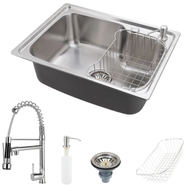 Kit Cuba para Cozinha Pia com Acessórios Matis e Torneira Monocomando Gourmet Munim Prata