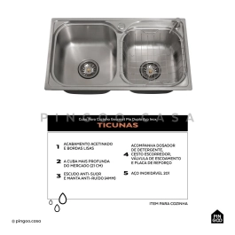 Kit Cuba para Cozinha Pia Dupla com Acessórios Ticunas e Torneira Monocomando Gourmet Iriri Prata