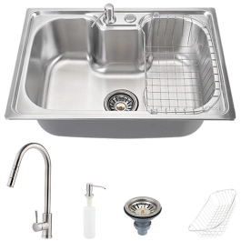 Kit Cuba para Cozinha Pia Inox com Acessórios Carajás e Torneira Gourmet Monocomando Extensível riri Prata Escovado