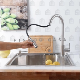 Kit Cuba para Cozinha Pia Inox Com Acessórios Guarani e Torneira Monocomando Gourmet Extensível  Iriri Prata
