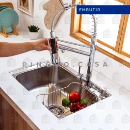Kit Cuba para Cozinha Pia Inox Matis com Acessórios e Tábua de Corte Prata Escovado